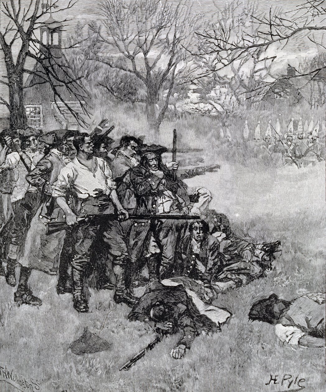 Lexington Green – „Jeśli chcą wojny, równie dobrze może zacząć tutaj”, grawerowane przez F.H. Wellingtona, z Harper