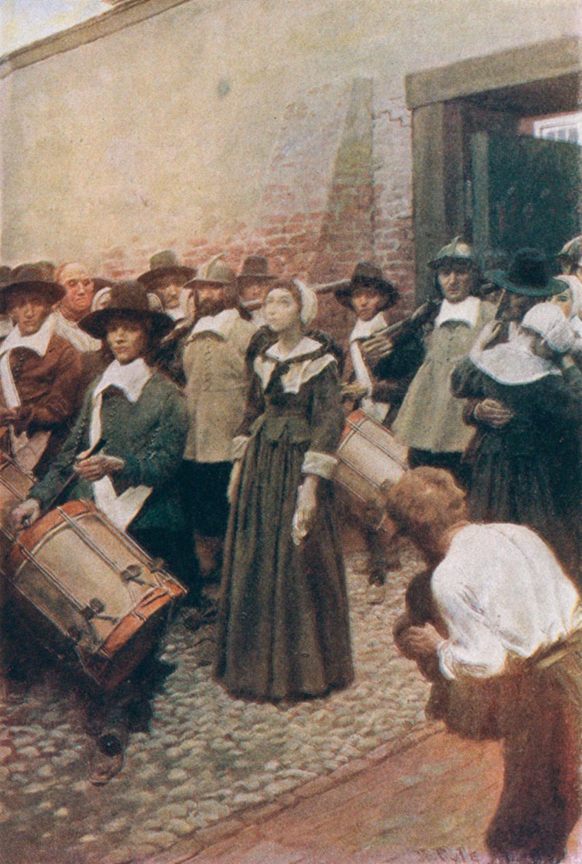 Mary Dyer w drodze na szafot, ilustracja z „Wiszącej Mary Dyer” Basila Kinga, wyd. w Magazynie McClure
