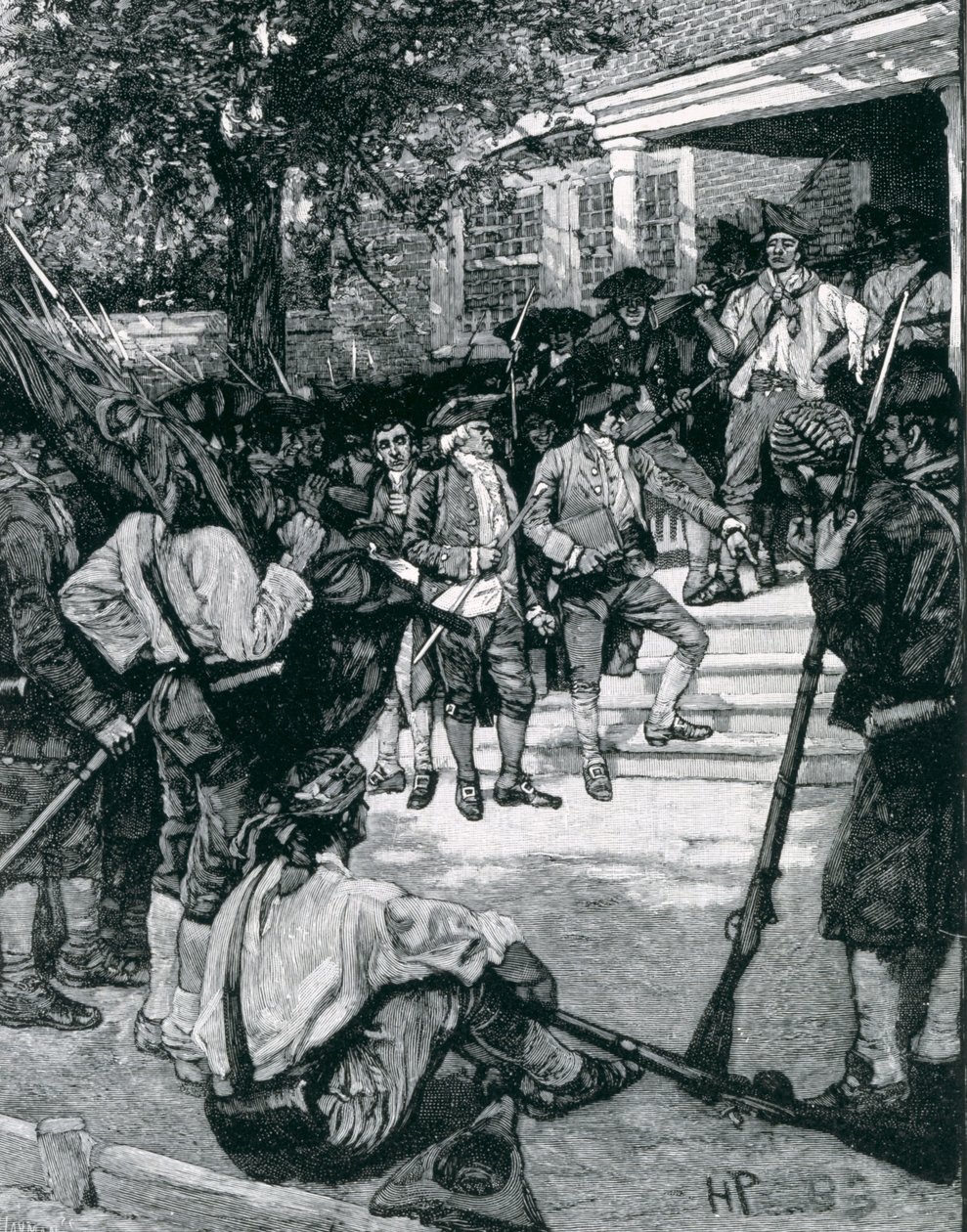 Mob Shaysa w posiadaniu gmachu sądu, ilustracja z „Narodzin narodu” Thomasa Wentwortha Higginsona, wyd. w Harper