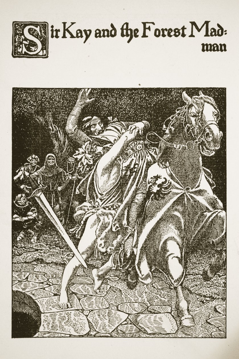 Sir Kay and the Forest Madman, ilustracja z „Historii mistrzów Okrągłego Stołu” autorstwa Howard Pyle