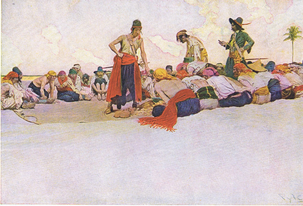 Więc skarb został podzielony, z Księgi piratów Howarda Pylesa wydanej przez Harper & Bros, 1921 autorstwa Howard Pyle