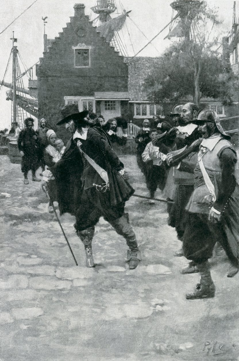 Przybycie Stuyvesanta do Nowego Amsterdamu, ilustracja z „Kolonie i naród” Woodrowa Wilsona, wyd. w Magazynie Harpera, 1901 autorstwa Howard Pyle