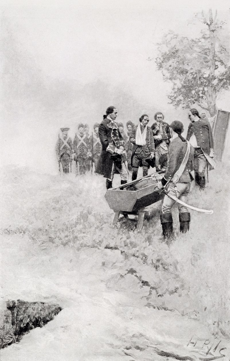 The Burial of Braddock, ilustracja z „Pułkownik Washington” Woodrowa Wilsona, wyd. w Magazynie Harpera, 1896 autorstwa Howard Pyle