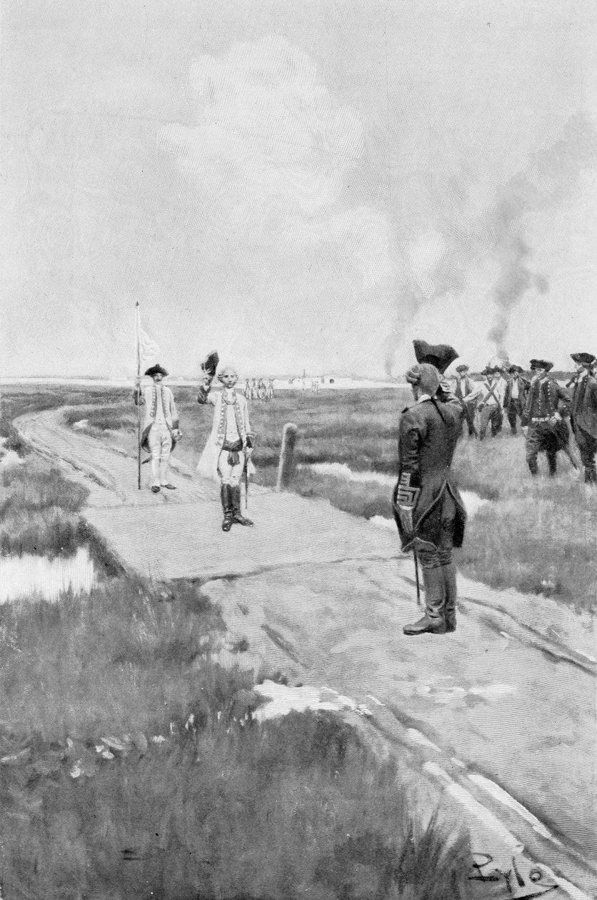 Kapitulacja Louisbourg, ilustracja z „Kolonie i naród” Woodrowa Wilsona, wyd. w Magazynie Harpera, 1901 autorstwa Howard Pyle