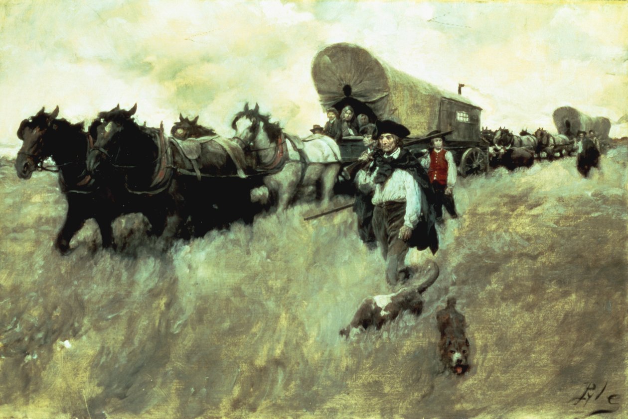 Osadnicy z Connecticut wkraczający do Rezerwatu Zachodniego, 1795 r autorstwa Howard Pyle