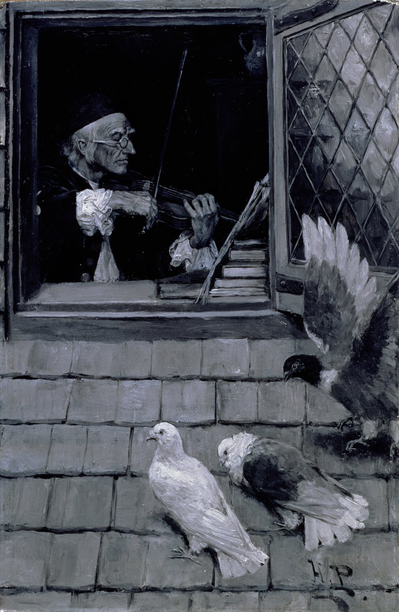 Stare skrzypce, 1894 (olej na płótnie en grisaille) autorstwa Howard Pyle