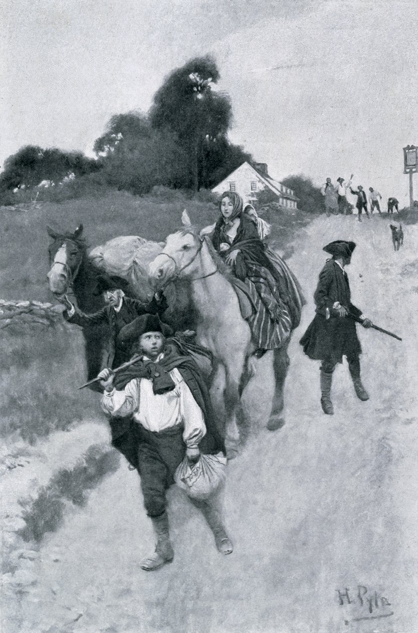 Torysi Uchodźcy w drodze do Kanady, ilustracja z „Kolonie i naród” Woodrowa Wilsona, wyd. Magazyn Harpera, 1901 autorstwa Howard Pyle