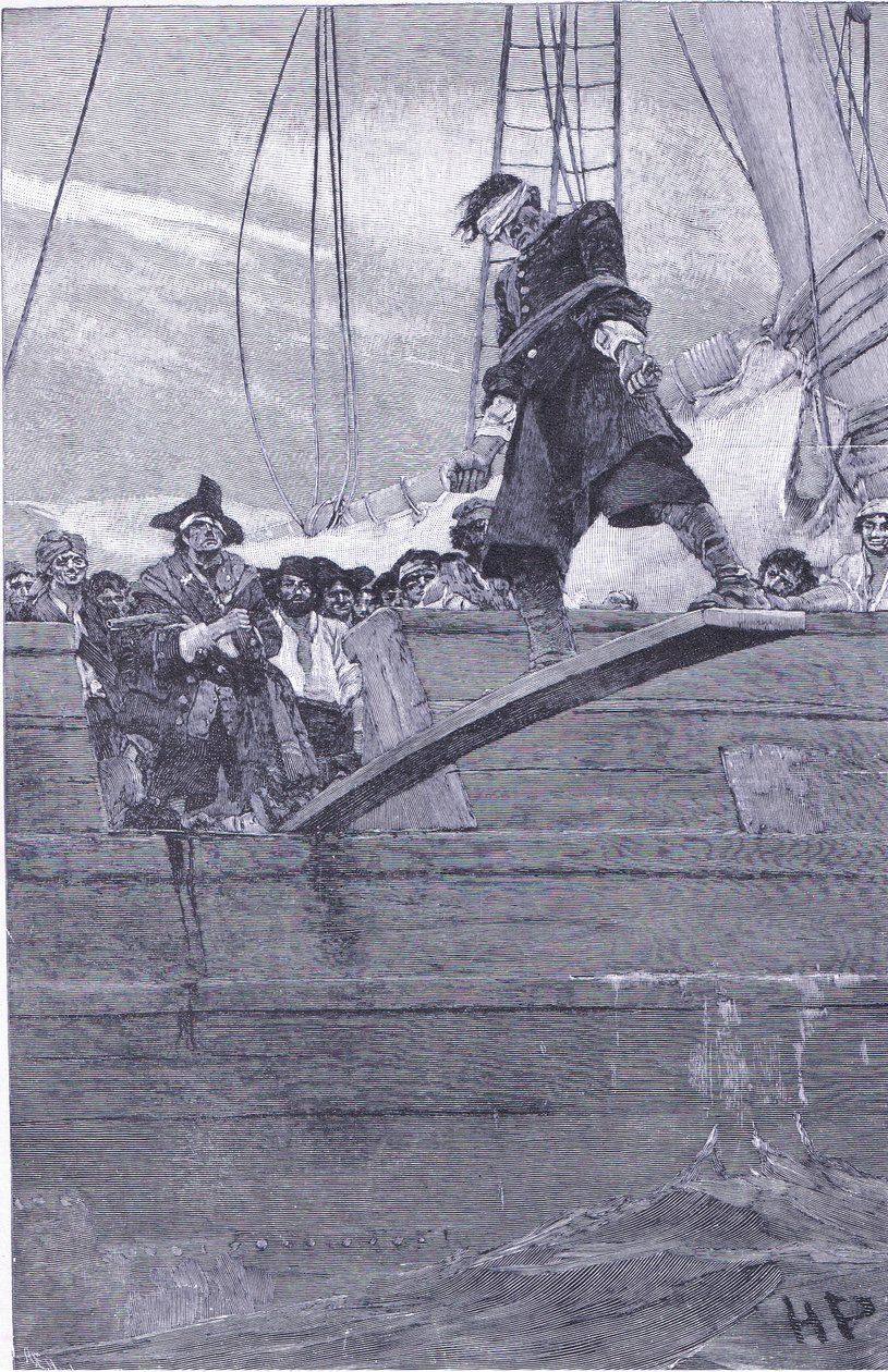 Chodzenie po desce, z Księgi piratów Howarda Pylesa wydanej przez Harper & Bros, 1921 autorstwa Howard Pyle