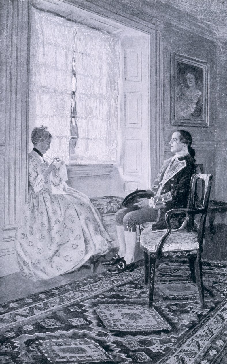 Washington i Mary Philipse, ilustracja z „Pułkownik Washington” Woodrowa Wilsona, wyd. w Magazynie Harpera, 1896 autorstwa Howard Pyle