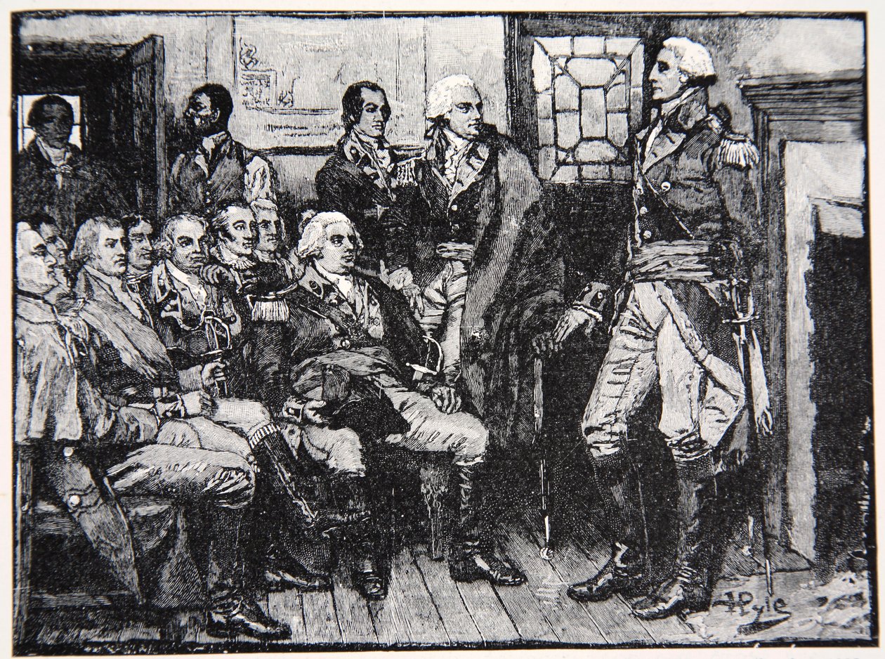 Waszyngton i jego generałowie na naradzie, 15 marca 1783, ilustracja z Harper