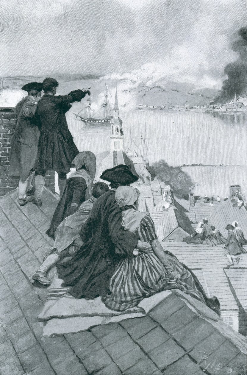 Oglądanie walki w Bunker Hill, ilustracja z filmu „Kolonie i naród” Woodrowa Wilsona, wyd. w Magazynie Harpera, 1901 autorstwa Howard Pyle