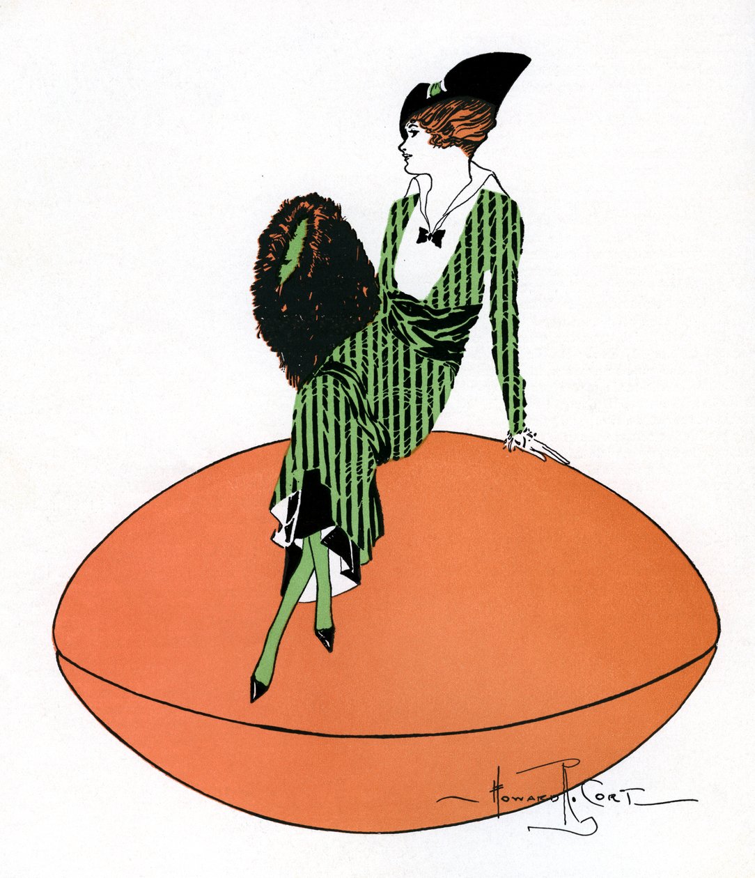 Vintage ilustracja klapy siedzącej na gigantycznej piłce nożnej autorstwa Howard R. Cort