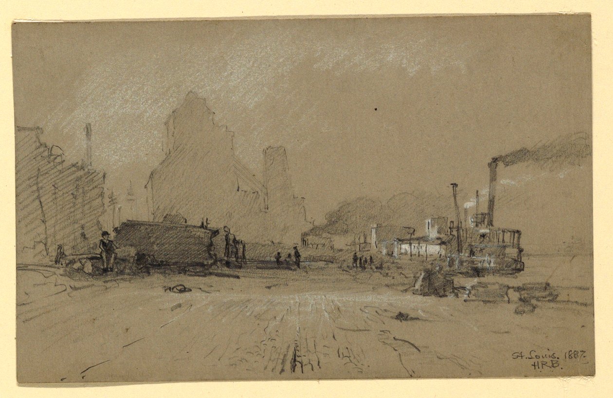 Rysunek, Na Missisipi w St. Louis, 1887 r. autorstwa Howard Russell Butler