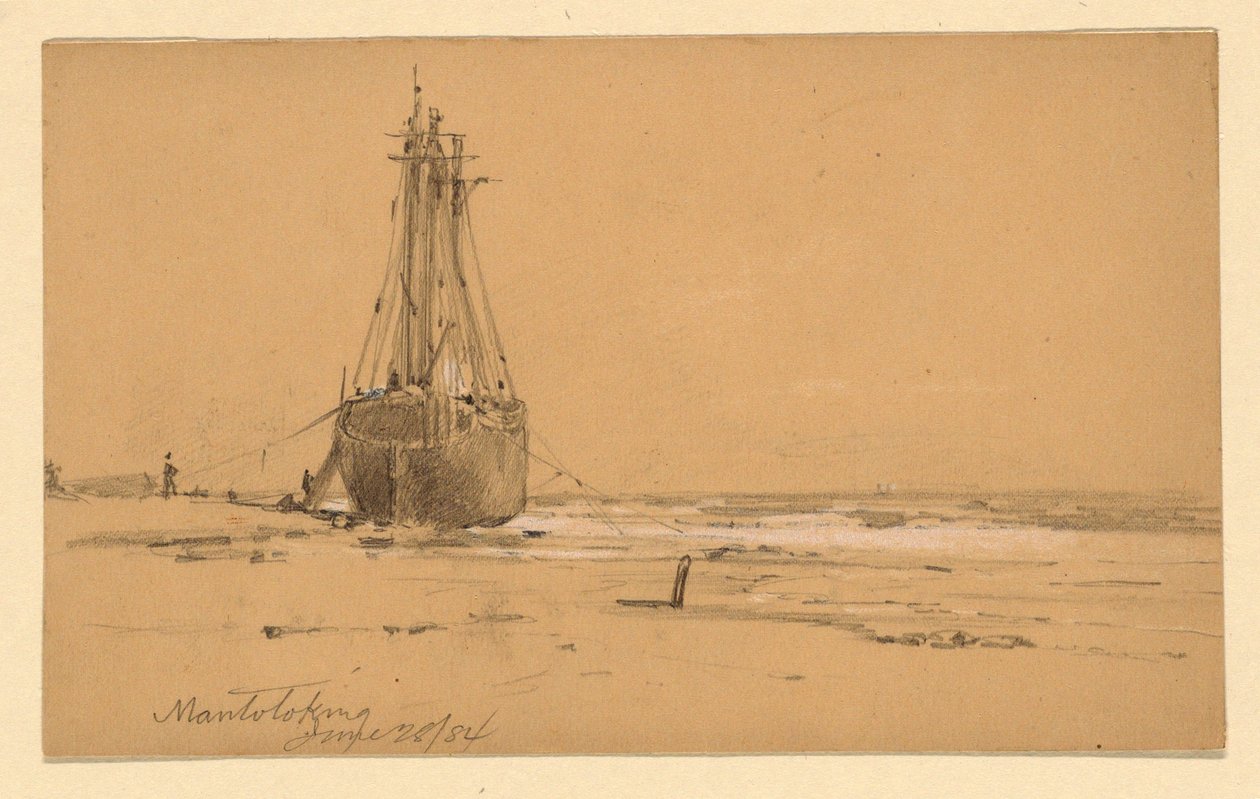 Rysunek, Nad brzegiem morza w Mantoloking, 1884 r. autorstwa Howard Russell Butler