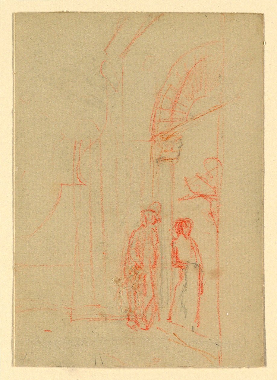 Rysunek, szkic: Przy bramie, prawdopodobnie 1888 autorstwa Howard Russell Butler