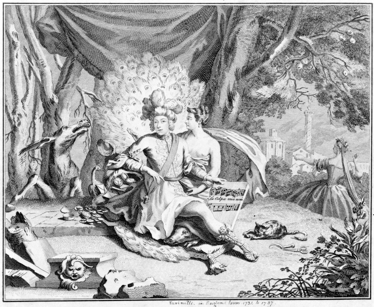 Satyra na śpiewaka kastratów, 1730-40 autorstwa Hubert Francois Gravelot