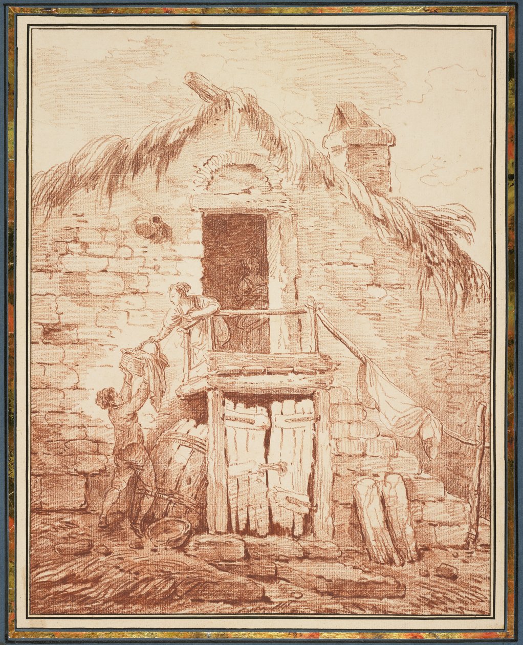 Kamienny domek, ok. 1774 (kredka Conte na białym papierze wykładanym) autorstwa Hubert Robert