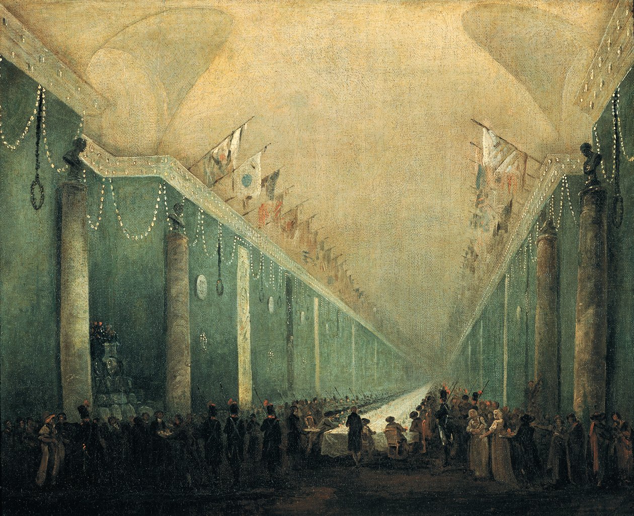 Bankiet wydany dla Napoleona Bonaparte (1769-1821) w Grande Galerie Luwru, 20 grudnia 1797 autorstwa Hubert Robert