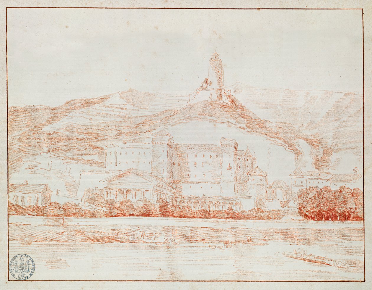 Château de La Roche-Guyon (czerwona kreda na papierze) autorstwa Hubert Robert