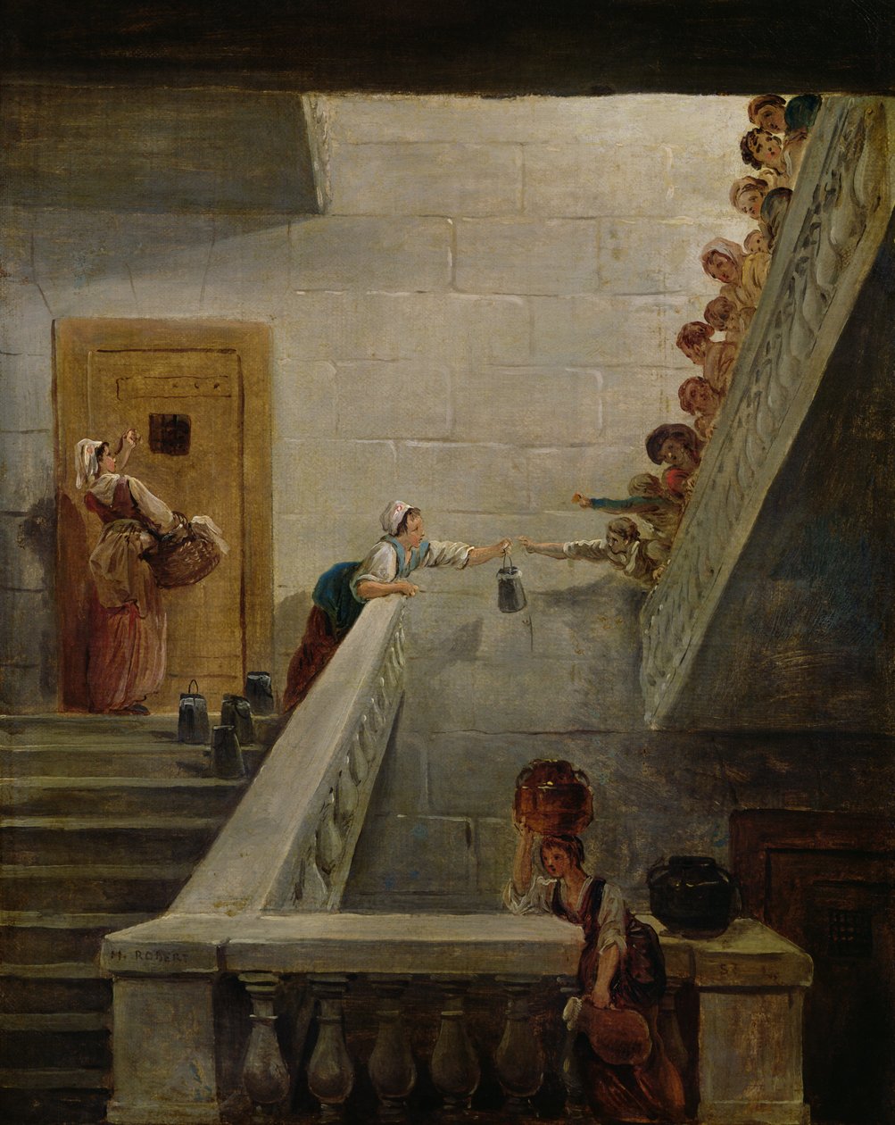 Dystrybucja mleka w więzieniu St. Lazare, 1794 autorstwa Hubert Robert