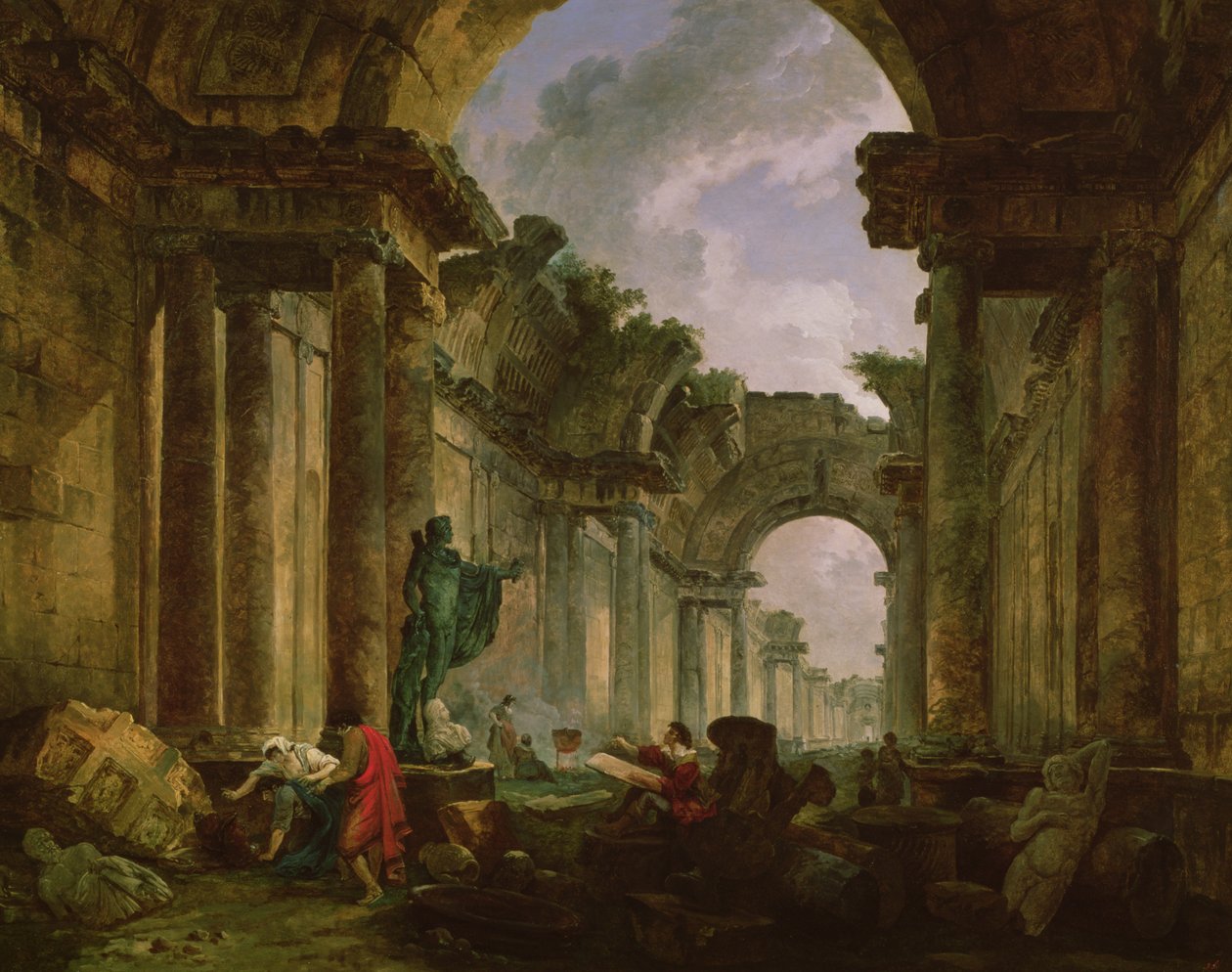 Wyimaginowany widok Wielkiej Galerii Luwru w ruinach, 1796 autorstwa Hubert Robert