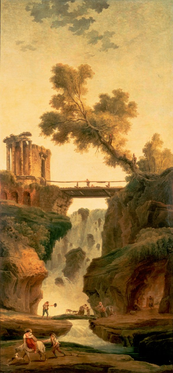 Krajobraz z wodospadem autorstwa Hubert Robert