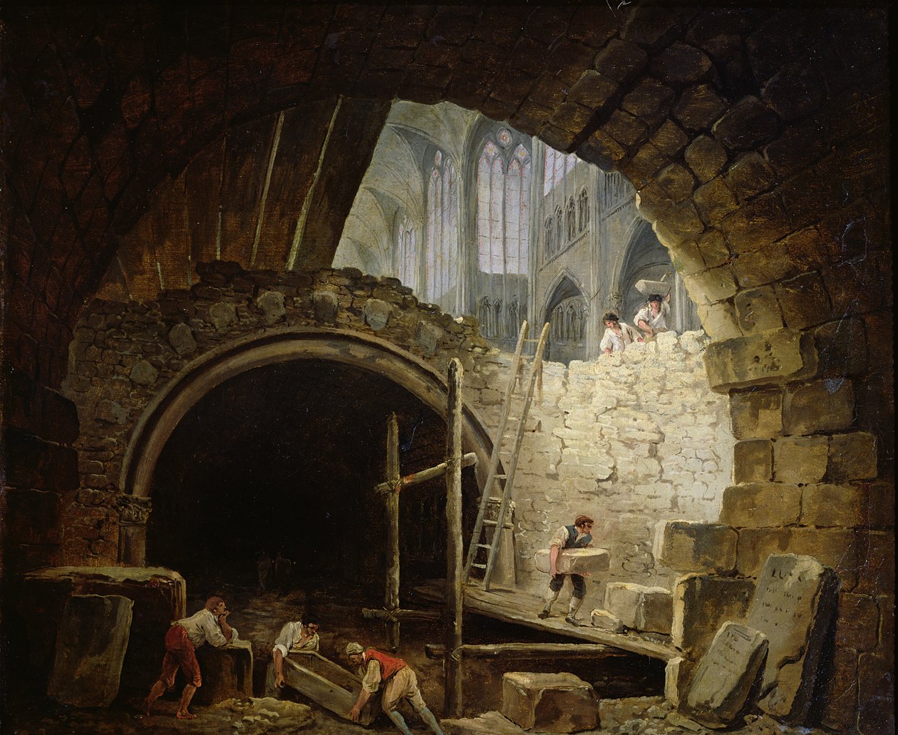 Plądrowanie podziemi królewskich w St. Denis w październiku 1793 r. autorstwa Hubert Robert
