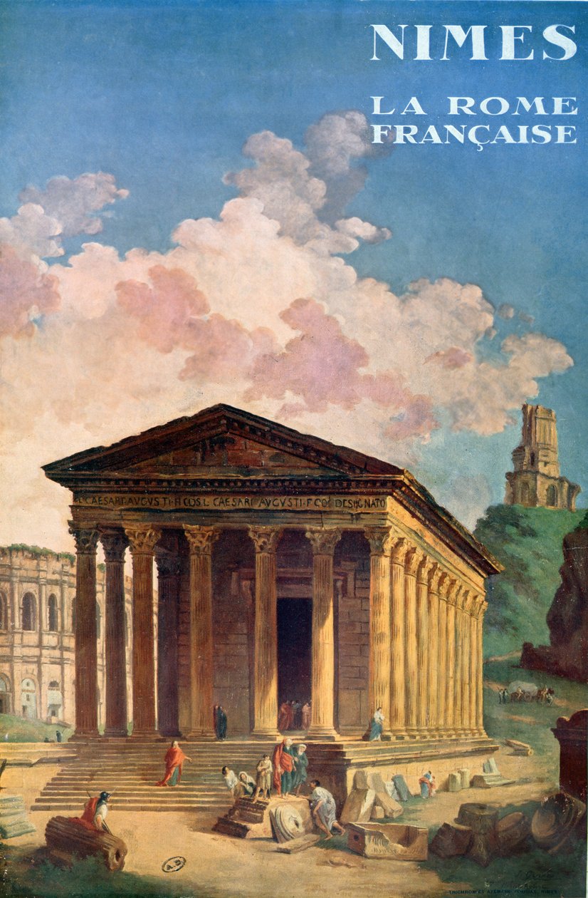 Plakat reklamujący Nimes, francuski Rzym, ok. 1930 autorstwa Hubert Robert