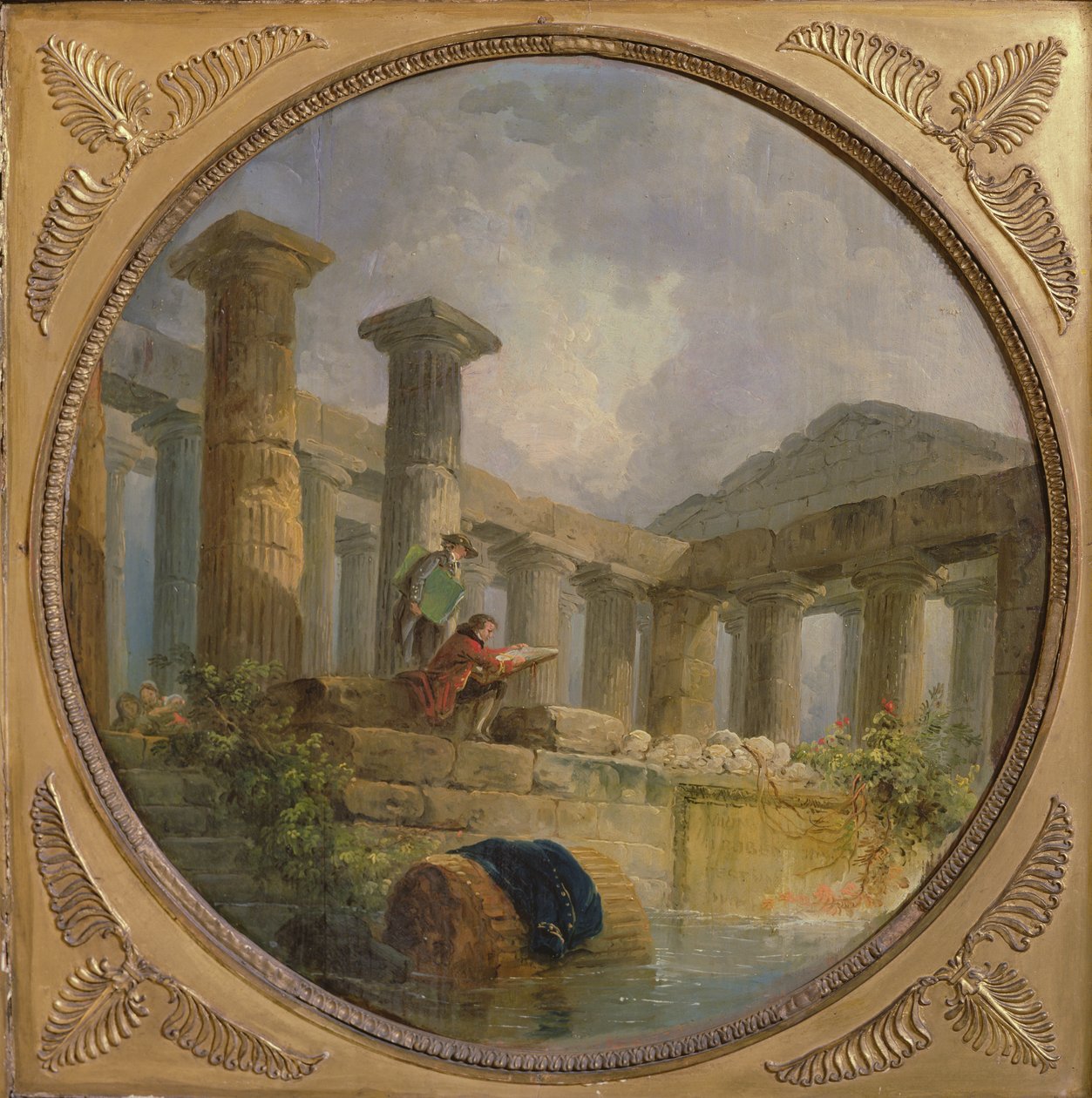 Ruiny świątyni imitującej Paestum, ok. 1760 autorstwa Hubert Robert