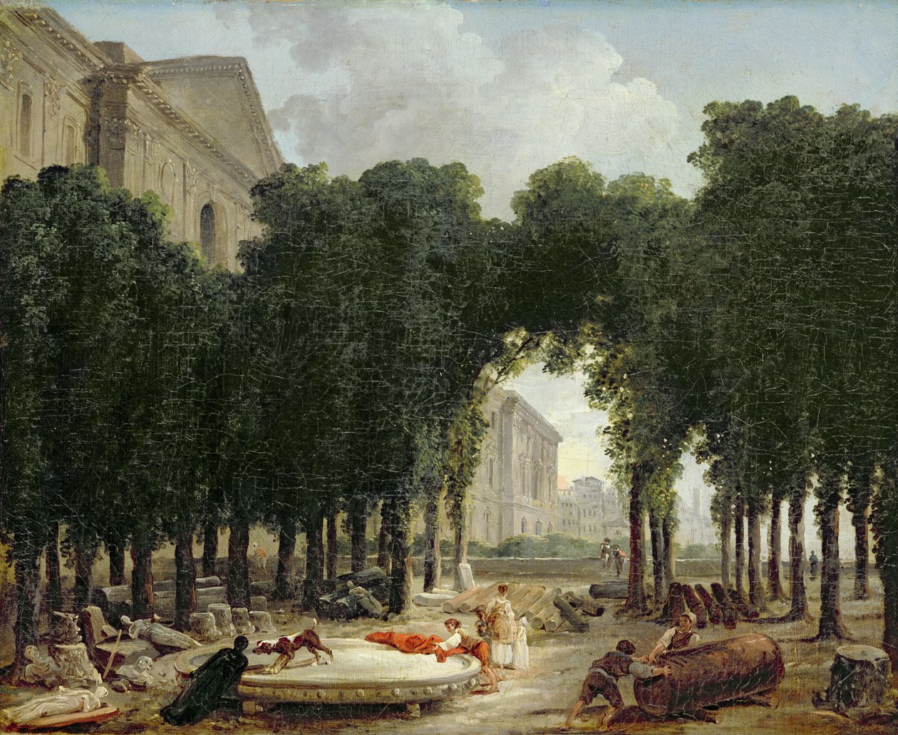 Luwr i ogrody infantki, 1798 r. autorstwa Hubert Robert
