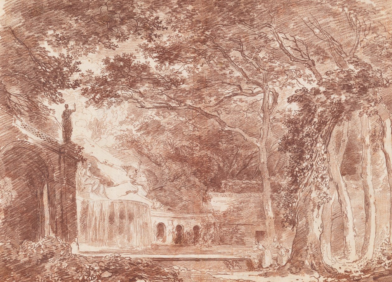 Owalna fontanna w ogrodach Villa dEste, Tivoli autorstwa Hubert Robert
