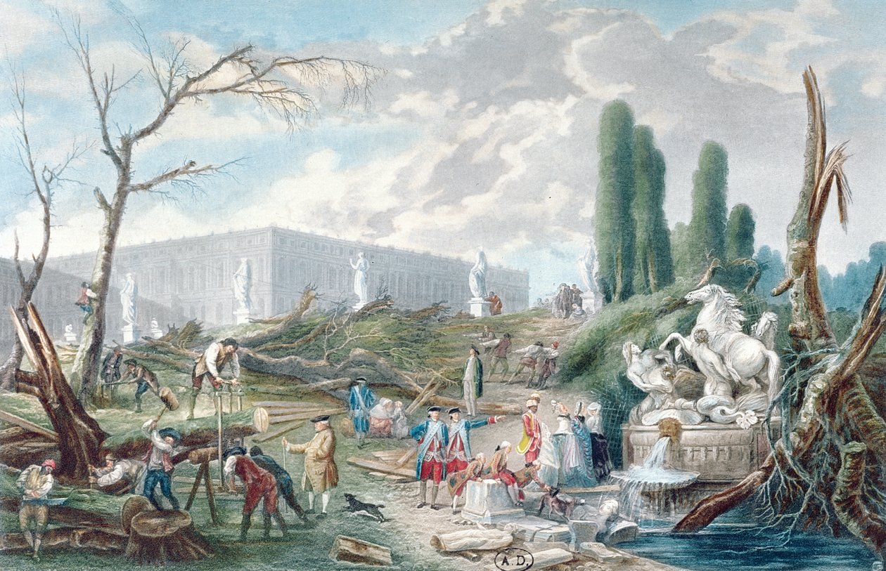 Wycinka drzew w Ogrodzie Wersalskim wokół Łaźni Apolla autorstwa Hubert Robert