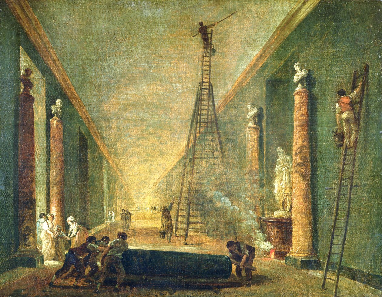 Widok Wielkiej Galerii Luwru podczas renowacji, 1798-99 autorstwa Hubert Robert