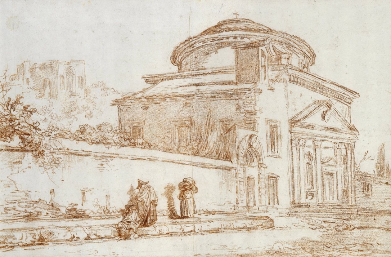 Villa Sacchetti, Rzym (czerwona kreda na papierze) autorstwa Hubert Robert