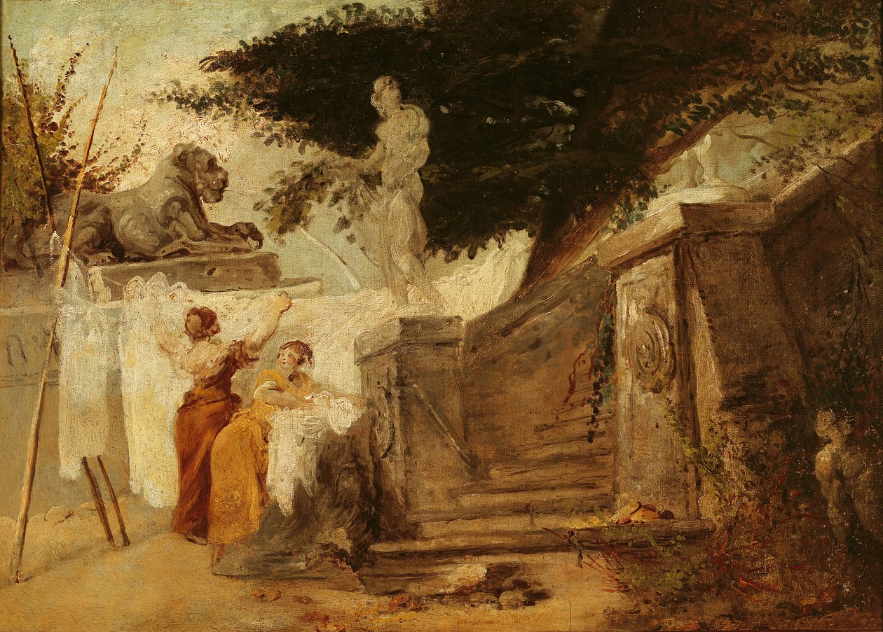 Praczki w ogrodzie, ok. 1756-61 autorstwa Hubert Robert