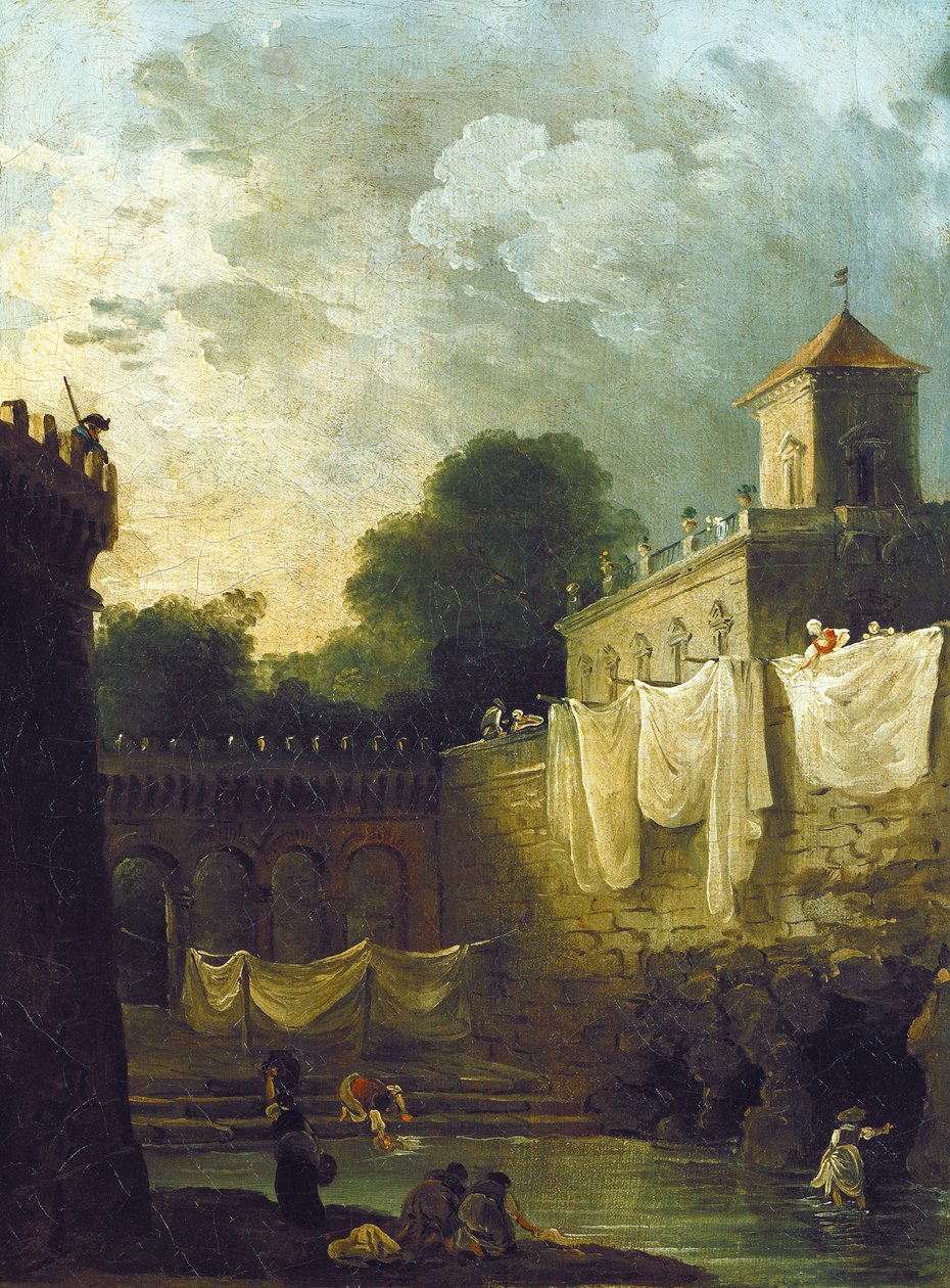 Praczki w fosie włoskiej willi autorstwa Hubert Robert