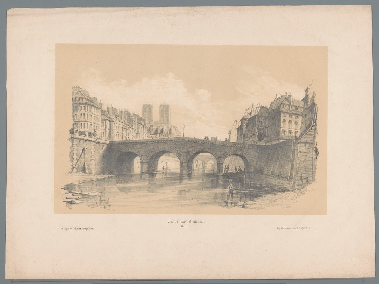 Widok na Pont Saint-Michel w Paryżu Vue du pont St Michel, Paryż (tytuł na obiekcie) Fragmenty pejzaży (tytuł serii) Fragmenty paysages (tytuł serii) autorstwa Hubert Clerget