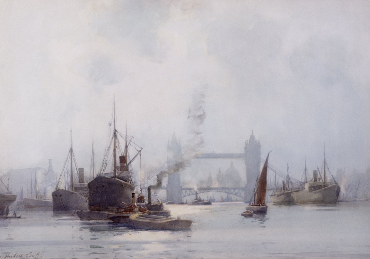 Tower Bridge z dolnego basenu, ok. 1925 (akwarela na papierze) autorstwa Hubert Coop