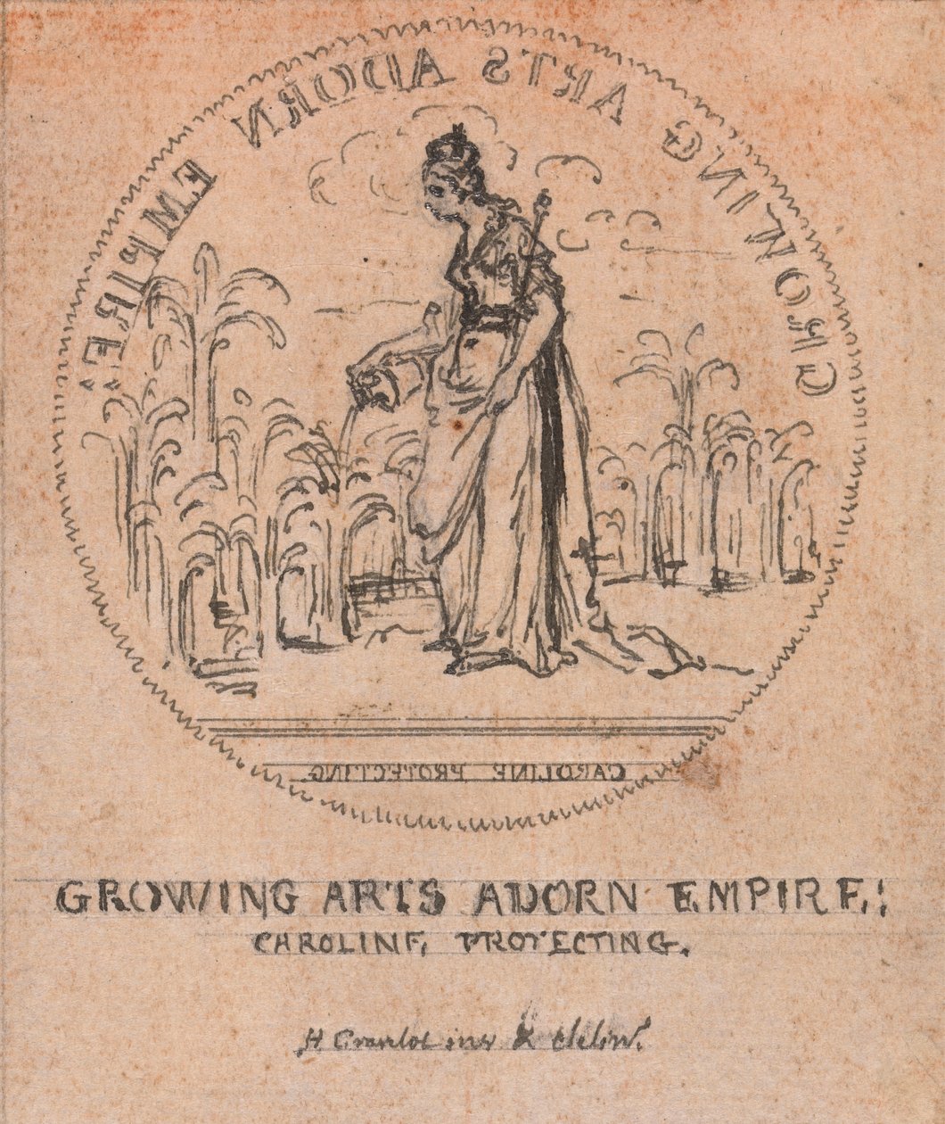 Projekt na medal: Growing Arts Adorn Empire, Caroline Protecting autorstwa Hubert Francois Gravelot