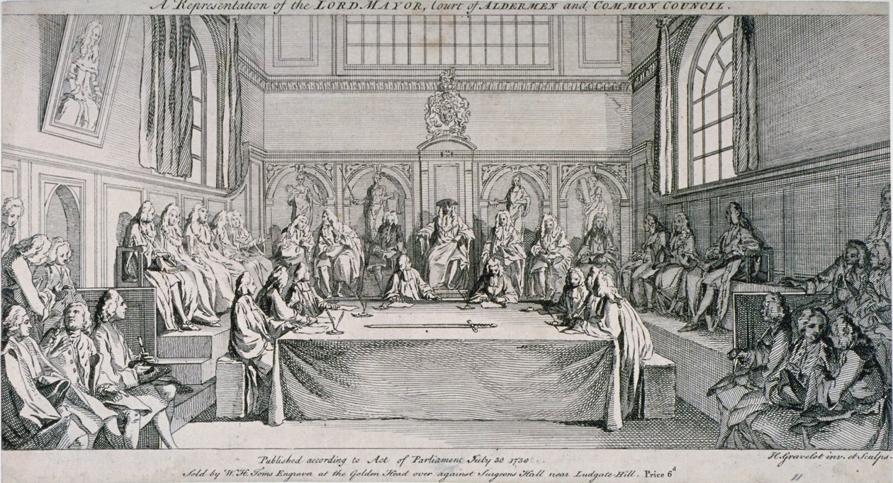 Spotkanie w izbie Rady Guildhall, City of London, 1750. autorstwa Hubert Francois Gravelot
