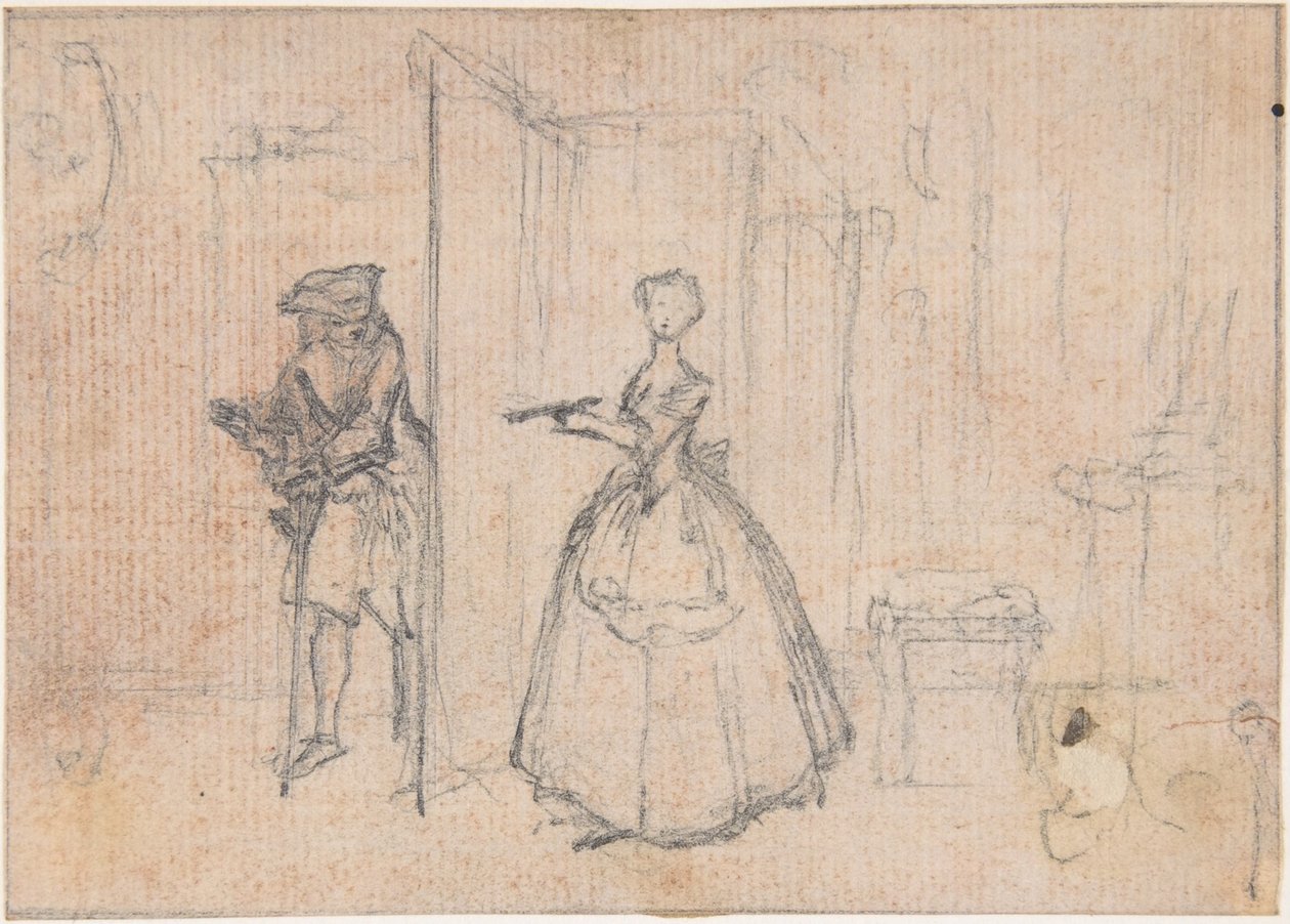 Studium do „O oszukiwaniu jej wuja”, trawiona winieta w „Pieśniach w operze Flora” autorstwa Hubert Francois Gravelot