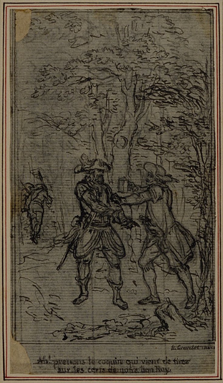 Studium do winiety-frontispiece z "La Partie de Chasse de Henri IV" Colle