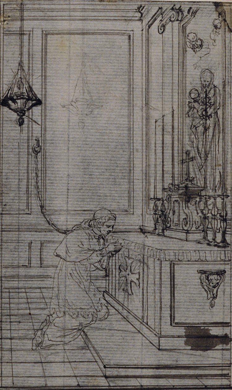 Studium do winiety w "Vie du Venerable don Juan de Palafox" Abbé Dinouarta, s. 256. autorstwa Hubert Francois Gravelot
