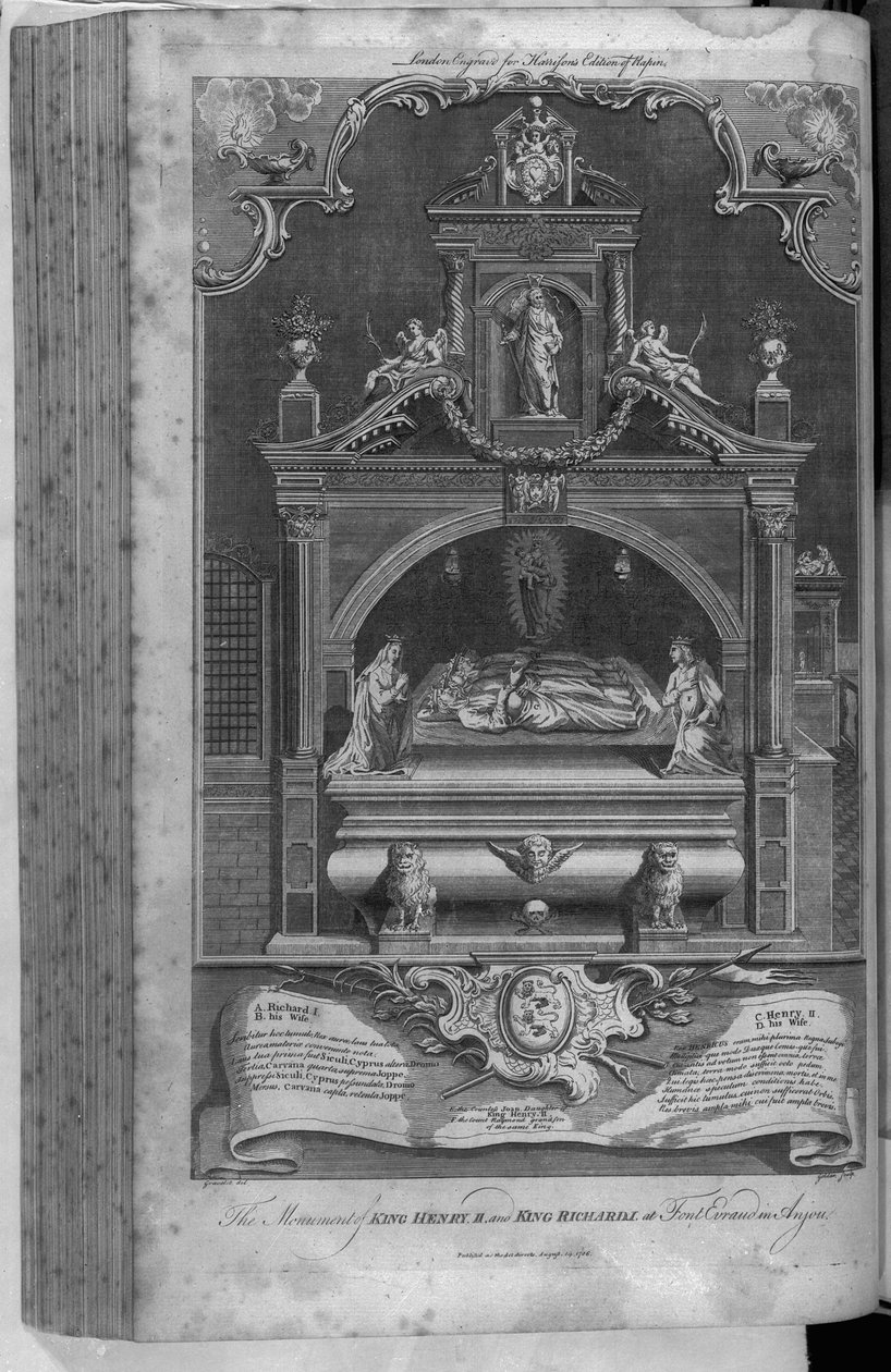 Pomnik Henryka II i Ryszarda I w opactwie Fontevrault, rytowany przez Jana Goldara, 1786 autorstwa Hubert Francois Gravelot