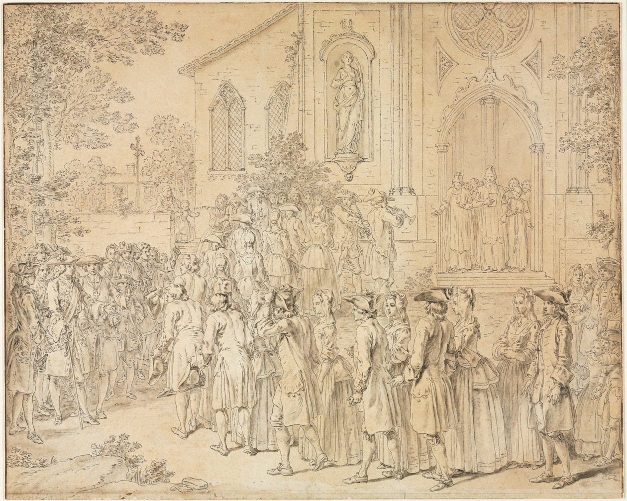 Procesja wchodząca do kościoła autorstwa Hubert François Bourguignon Gravelot