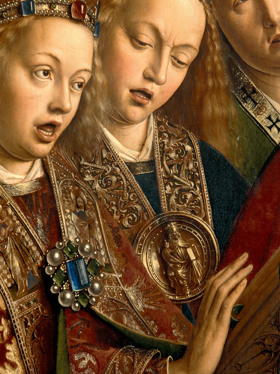 Fragment Śpiewających Aniołów z lewego skrzydła Ołtarza Gandawskiego autorstwa Hubert & Jan van (1390 1441) Eyck