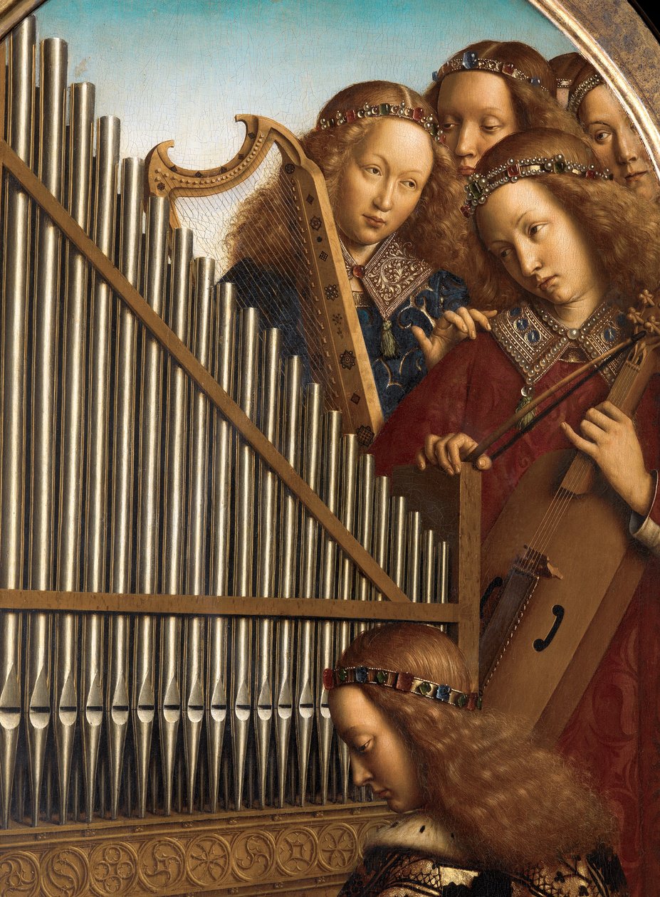 Anielscy muzycy ze św. Cecylią z Ołtarza Gandawskiego autorstwa Hubert & Jan van (1390 1441) Eyck