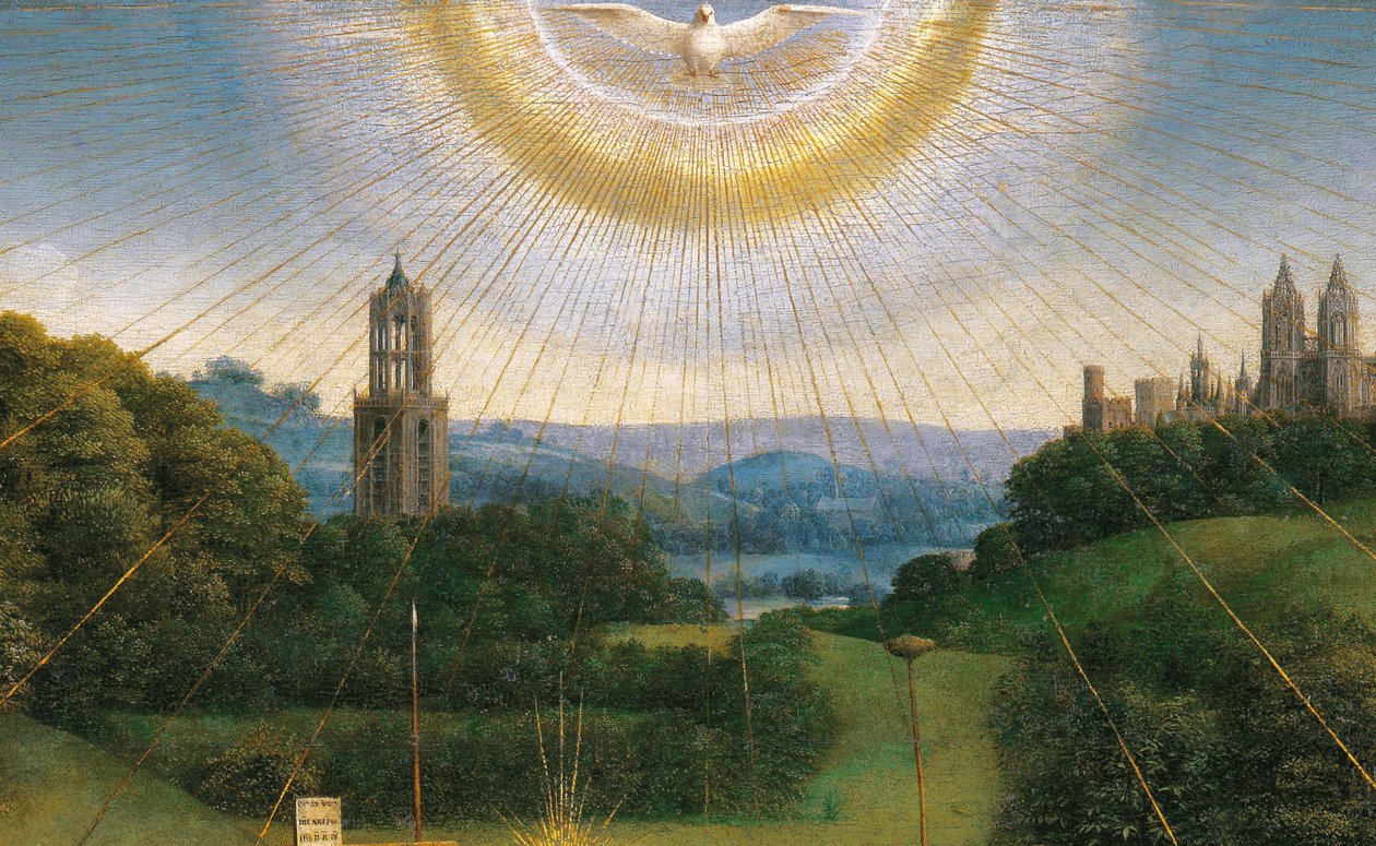 Fragment Adoracji Mistycznego Baranka z Ołtarza Gandawskiego autorstwa Hubert & Jan van (1390 1441) Eyck