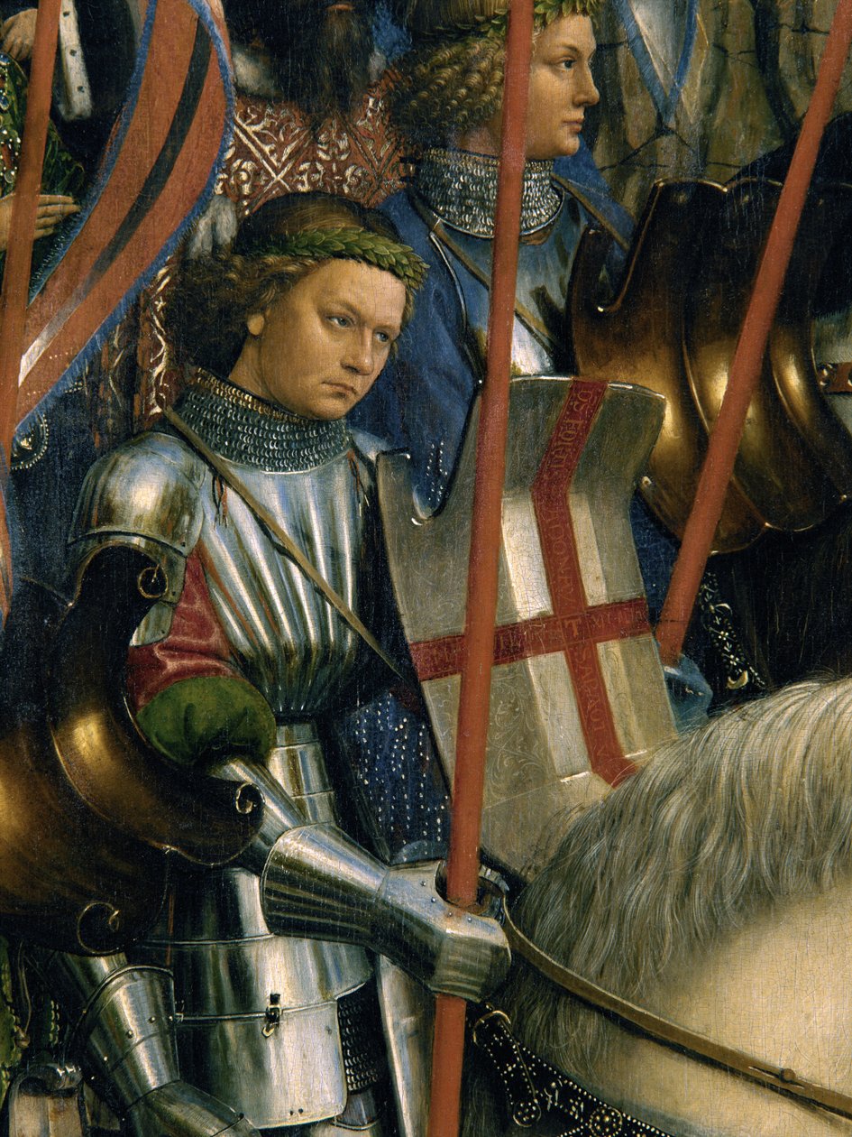Fragment św. Jerzego, Rycerzy Chrystusa, z lewej strony Ołtarza Gandawskiego autorstwa Hubert & Jan van (1390 1441) Eyck