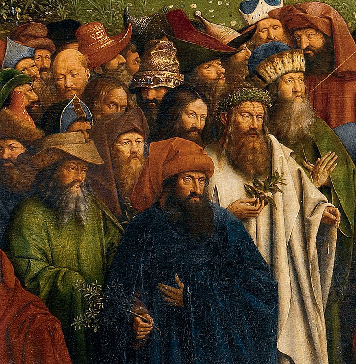 Fragment Adoracji Mistycznego Baranka z Ołtarza Gandawskiego, dolna połowa panelu środkowego autorstwa Hubert & Jan van (1390 1441) Eyck